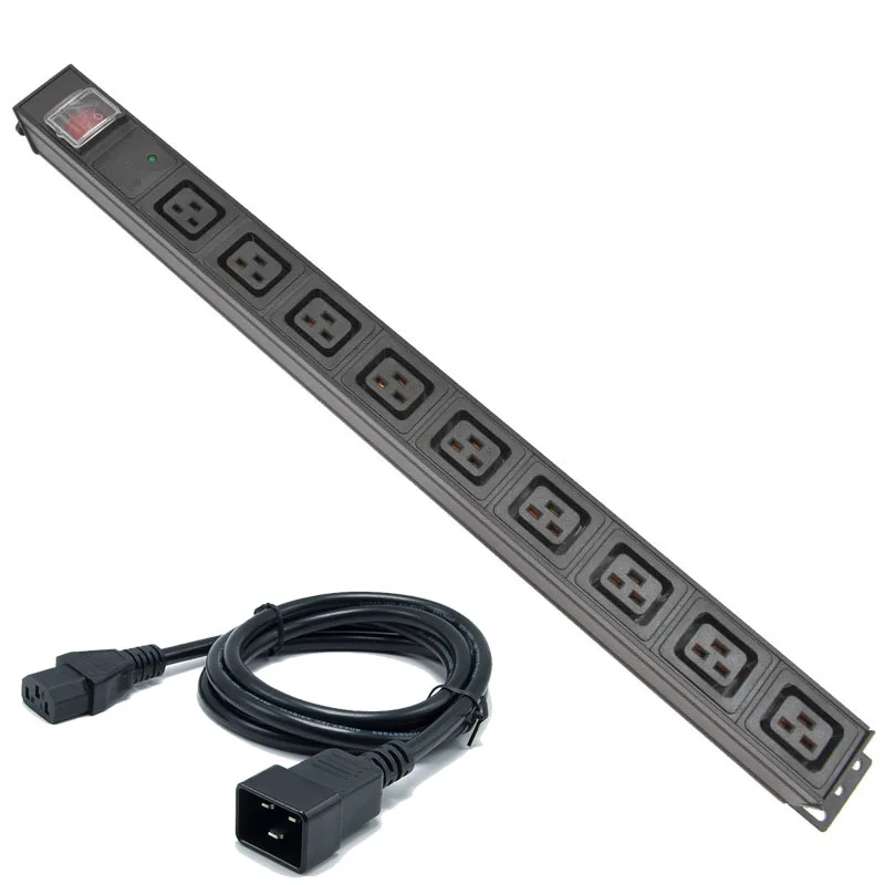 

PDU Power Strip C19 Socket Distribution Cabinet 9 AC Socket Break Switch Aluminum alloy shell C14 Interface surge protection