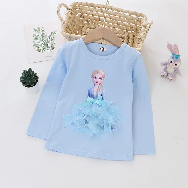 Autumn Girls Frozen Elsa Long Sleeve T-Shirt Children Toddler Girls Cartoon Baby Elsa Baby Top Princess Kids T-shirt 2024 New