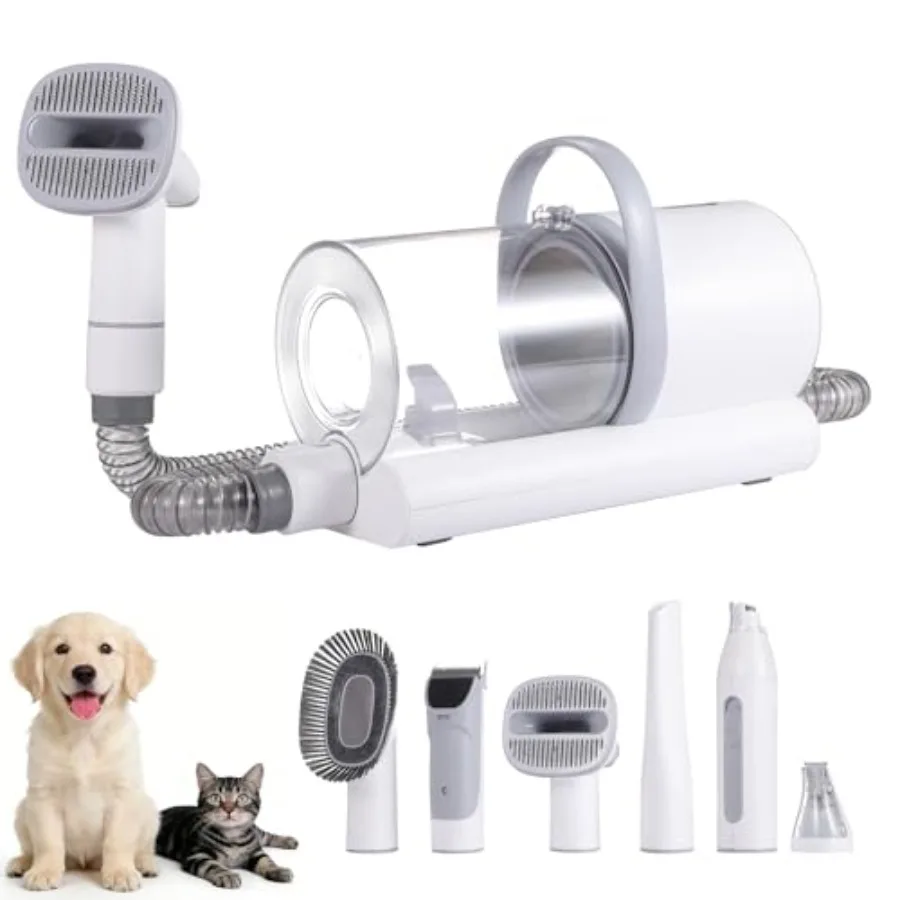 Dog Grooming Kit and Dog Grooming Vacuum with Suction 6 in 1 Pet Grooming Vacuum for Shedding Low Noise Dog Hair Vacuum with 1.