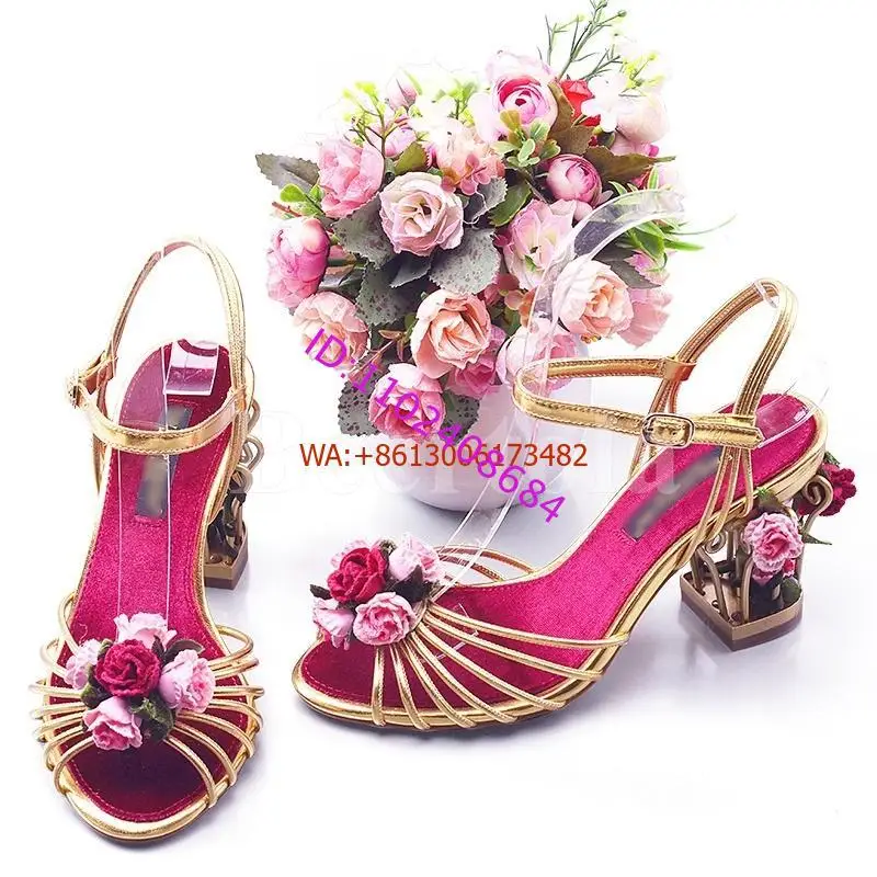 Luxury Design Woman 3D Flowers Birdcage Sandals Peep Toe High Heels Elegant Birdcage Heels Ankle-Strap Banquet Dress Sandals