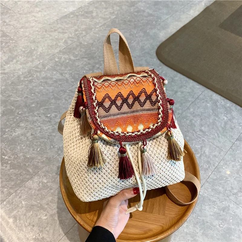 

Women Backpack Retro Ethnic Style Tassel Small Bag Female Versatile Leisure Travel Travel Women's Travel Backpack