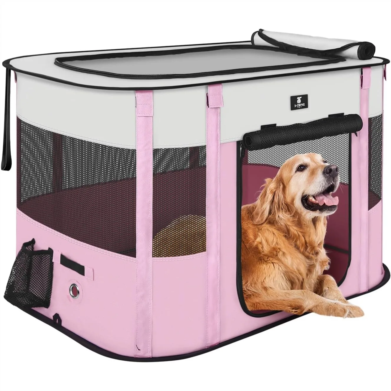 

X-ZONE PET Dog Playpen, Portable Foldable Indoor/Outdoor Pet Crate Cage for Small Pets, No Assembly Needed, Pink 30''