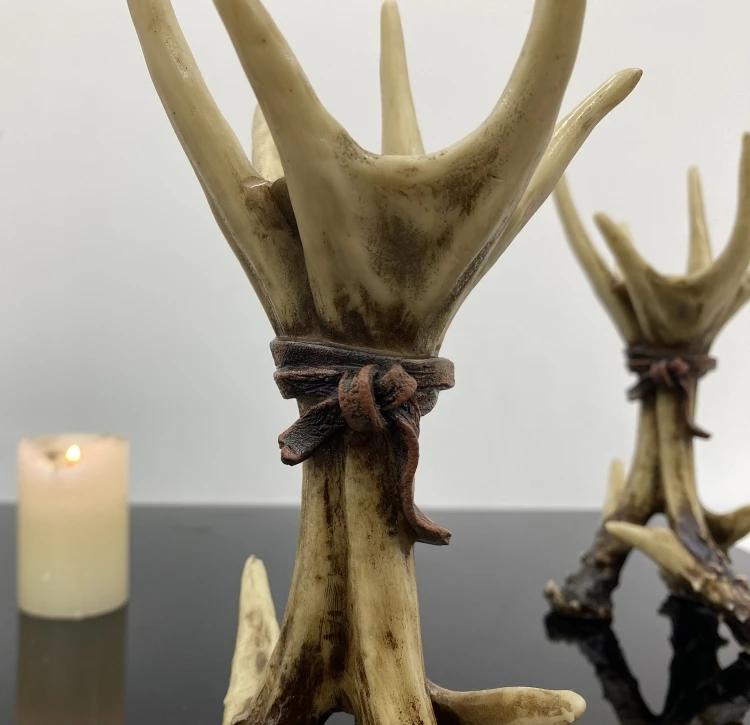 Vintage-Geweih-Kerzenhalter aus Kunstharz, Tiermotiv-Kerzenständer, Hirschstatue, Wohnzimmer-Deko, Kamin-Deko, Weihnachtsdekoration – Detail 5