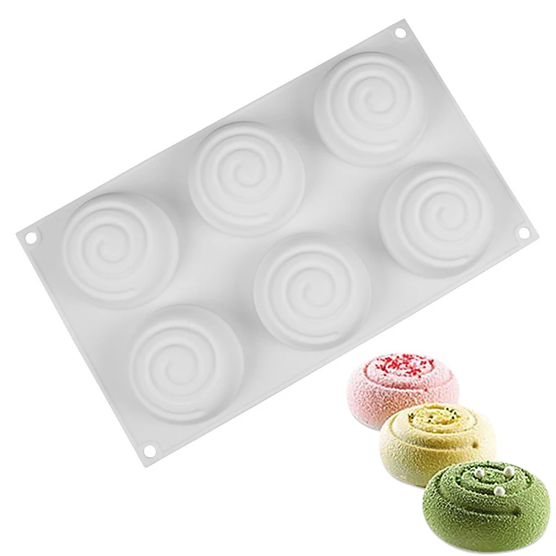 6 Cavity Spiral Silicone Cake Baking Mold for Chocolate Cream Mousse Pastry Dessert Pudding Bread Bakeware Soap Decorating Tools