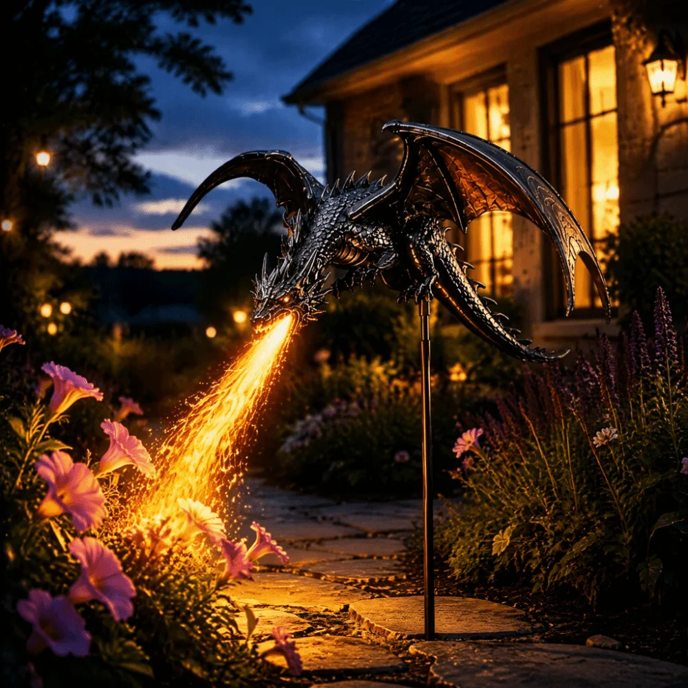Solar Powered Solar Garden Light Waterproof Resin Artwork Solar Fire Garden Lamp Dragon Fire Design Resin Craft