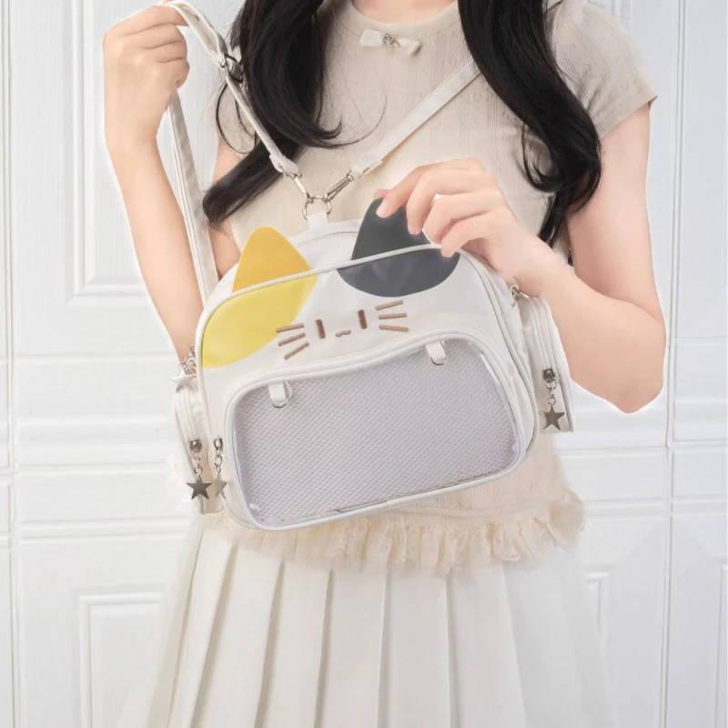 New Y2K Korean Kawaii Cat Ita Bag Cute PU Shoulder Bag Girls Transparent Pocket Harajuku Crossbody Bag Women's Fashion Backpacks view 6