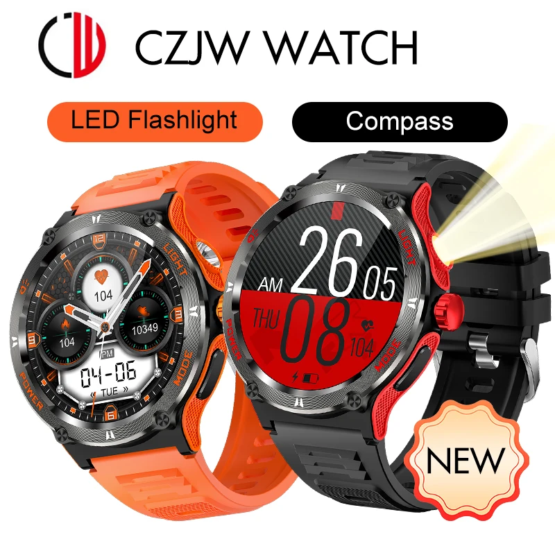 ZZYSMART Smart Watch Men KT76 Sport Smart watches For Men Woman LED Flashlight Compass Bluetooth Call Heart Rate 3ATM Waterproof