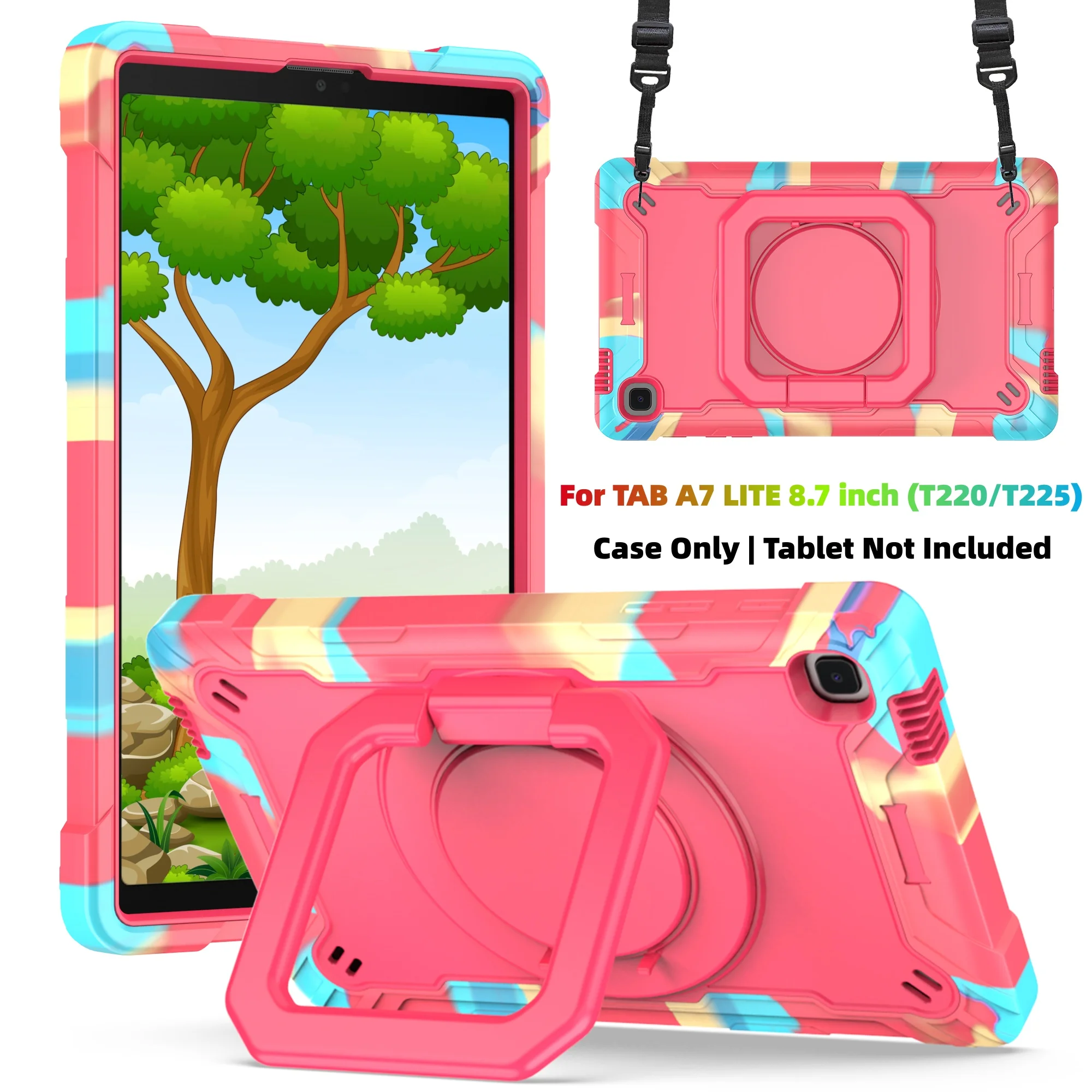 Case for Galaxy Tab A7 LITE 8.7 inch/T220/T225 Shockproof Heavy Duty Cover 360 Rotating stand/Shoulder Strap
