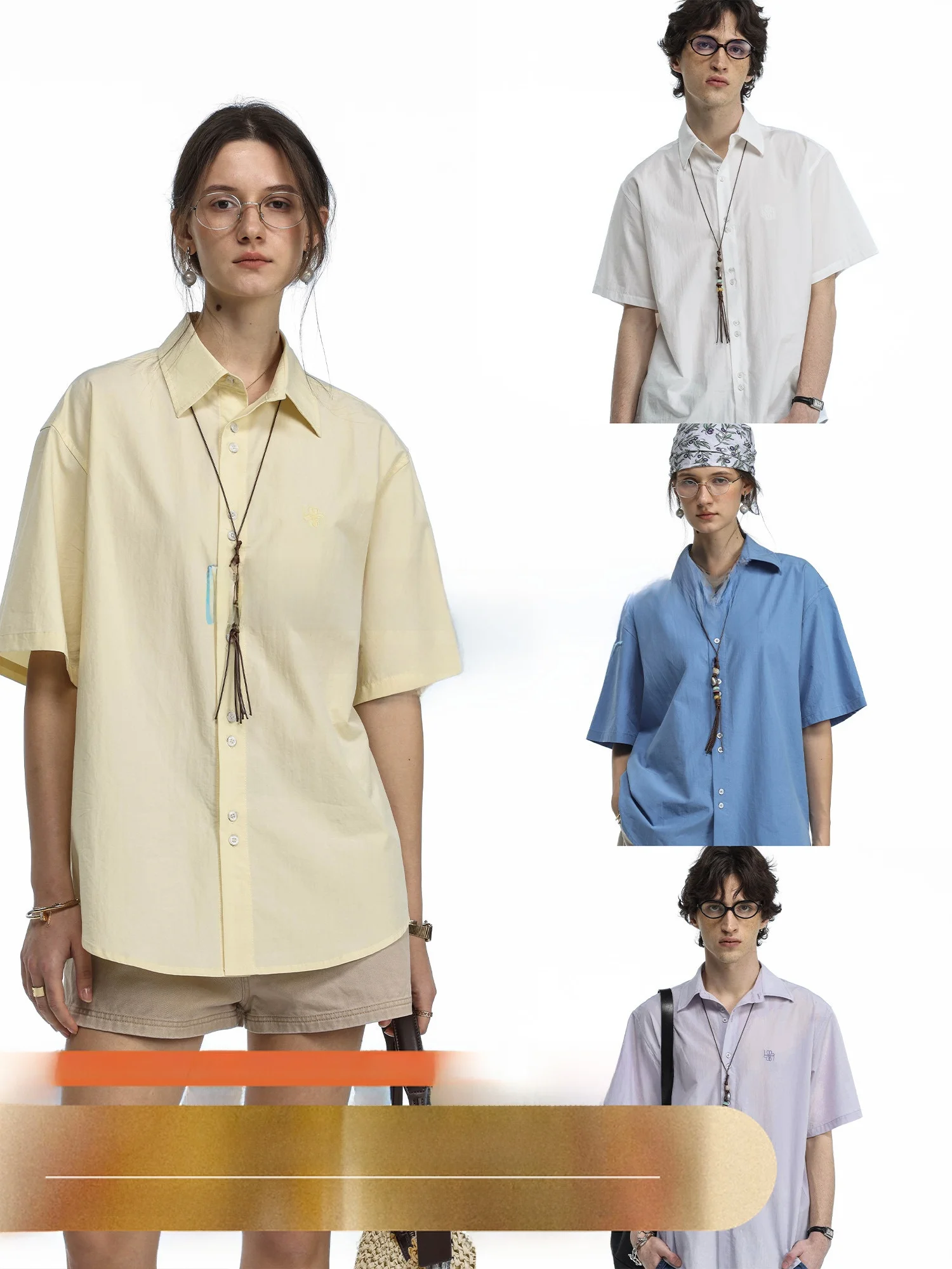 

Минималистичная вышитая бисером рубашка с текстурой, свободного кроя, в городском стиле, весенняя, с коротким рукавом, унисекс