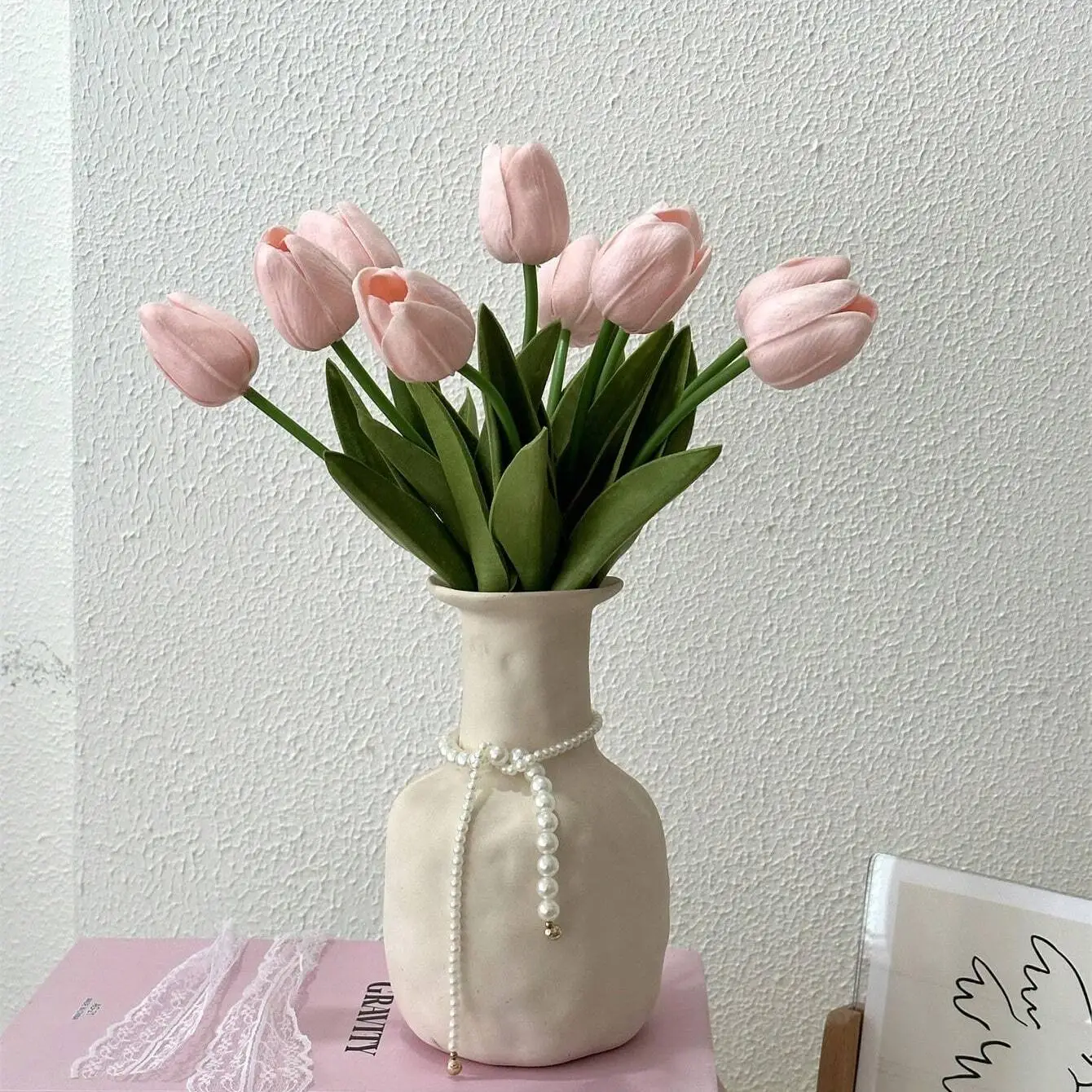 Elegante Tulpen in transparenter Vase, langlebige Polyurethan-Blumen für Hochzeiten, Verlobungen, Heimdekoration, Partydekoration