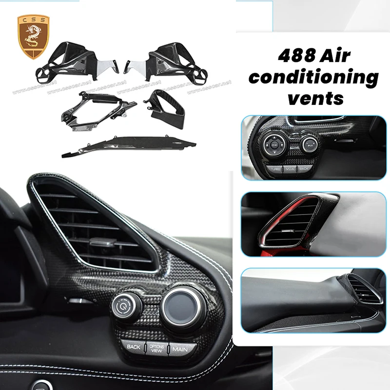 Kit de Acessórios de Interior em Fibra de Carbono Seco Brilhante/Mate OEM para Carro, Porta de Ar Condicionado para Ferrari 488, Lado Esquerdo do Moto