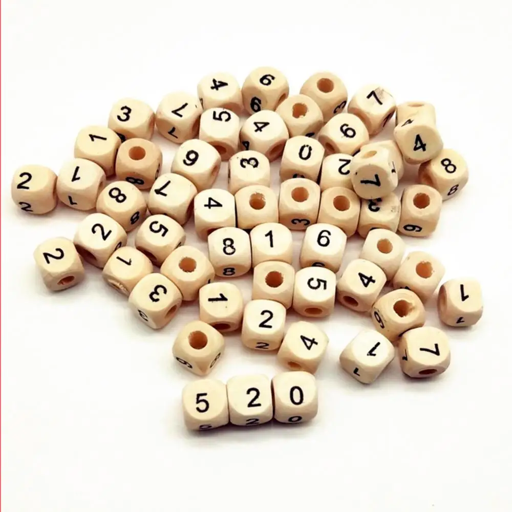 10mm 100pcs Square Natural Wooden Alphabet Beads A-Z 0-9 Letter beads for bracelets Spacer Baby Smooth Teether Jewelry Pacifier