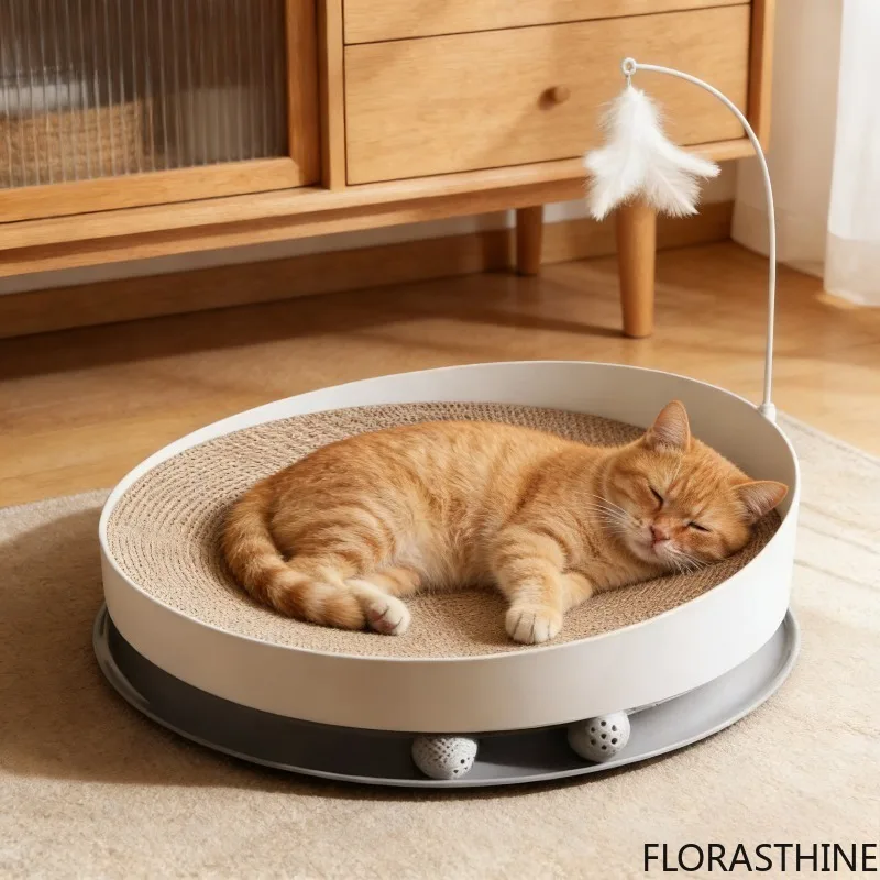 3-in-1 Round Cat Scratcher Bed Wear-Resistant No-Debris Claw Grinding Toy Summer Nest Scratching Durable Pad Interactive Kitten