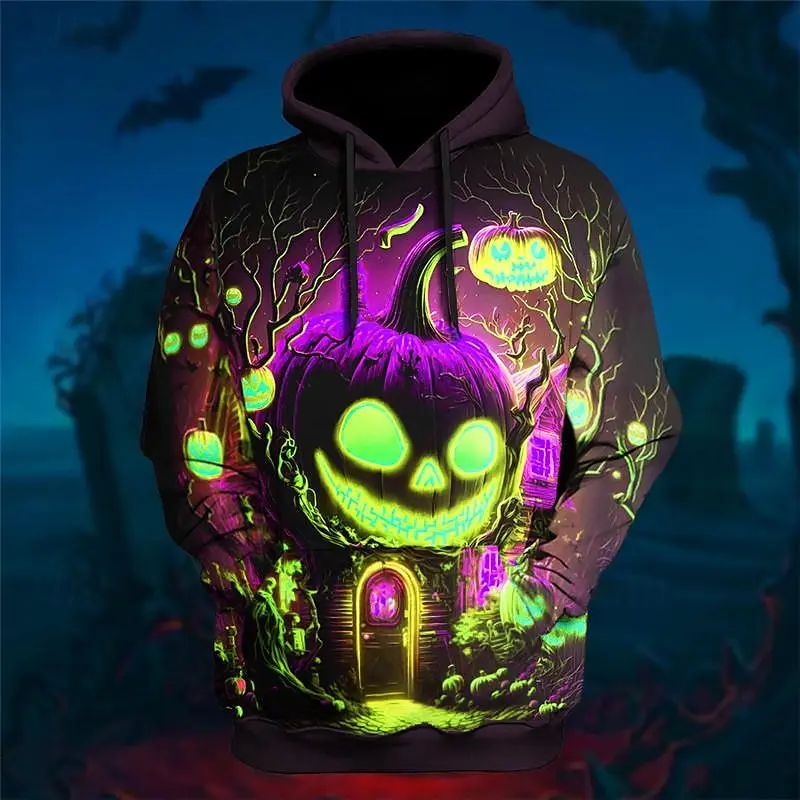 Moletom de abóbora com impressão 3D masculino, pulôver wearable Halloween, roupas masculinas extragrandes, moda outono, novo