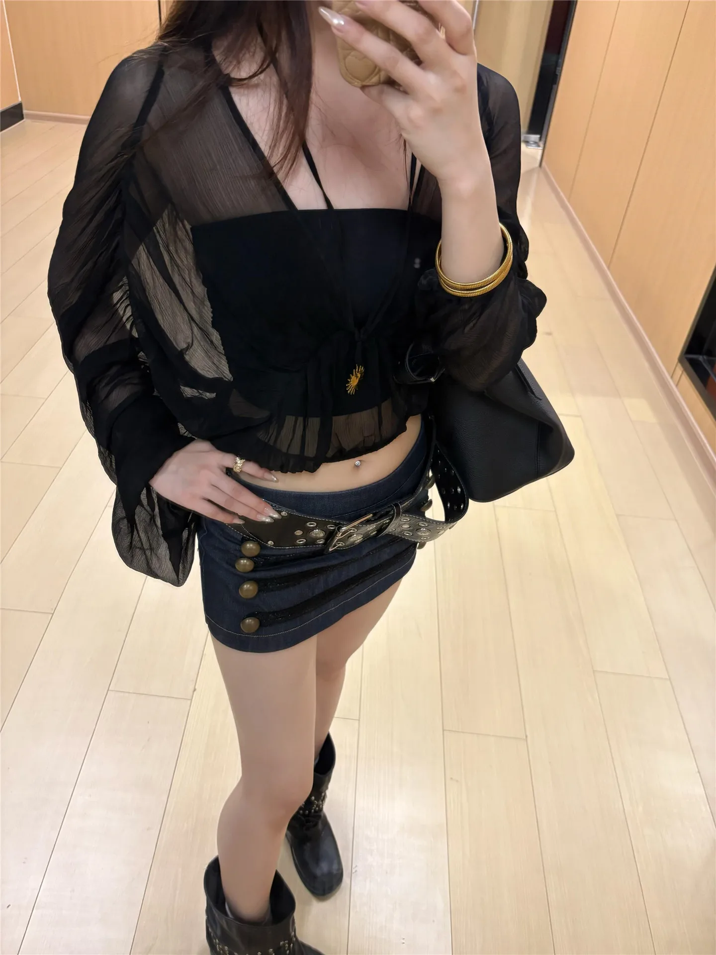 Retro American Low Waist Denim  Skirt Women's Summer Slimming Design A-Line Skirt Sexy Girl Cotton Material Travel Friendly