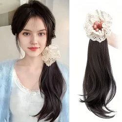 Elegant Lace Flower Synthetic Ponytail Hair Extension With Elastic Ring Versatile Body Wave Ponytail Hairpiece For All Occasions