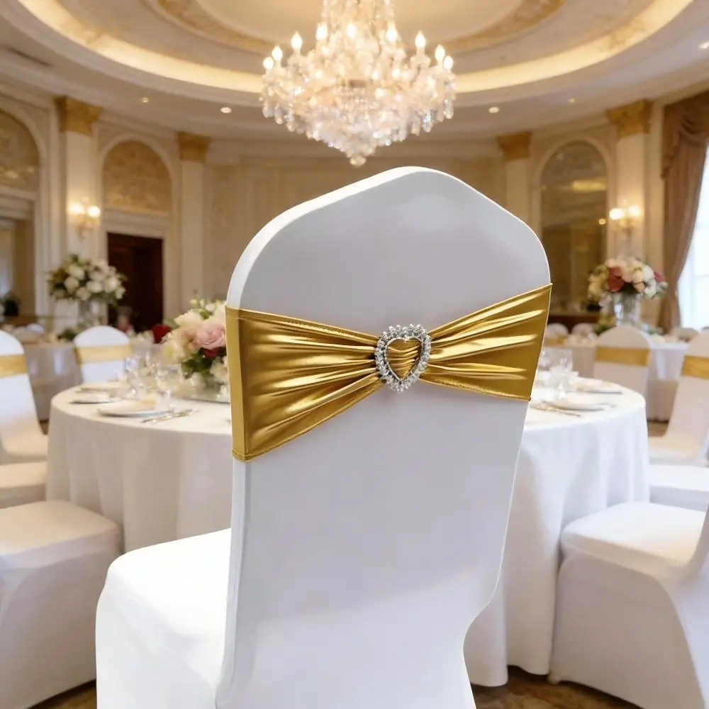 10 Pieces Wedding Decoration Spandex Chair Sash Bow Tie With Love Heart Buckle Stretch For Hotel Birthday Party Banquet Event