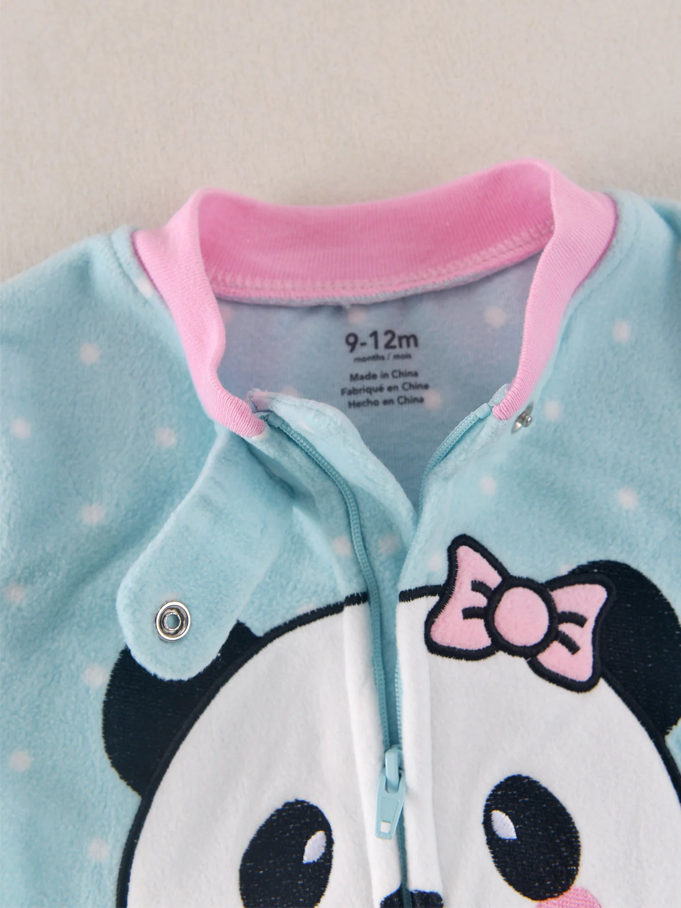 Infant Girls Polar Fleece Zip Romper Polka Dot Cartoon Bear & Panda Embroidery Warm Autumn Winter Baby Jumpsuit