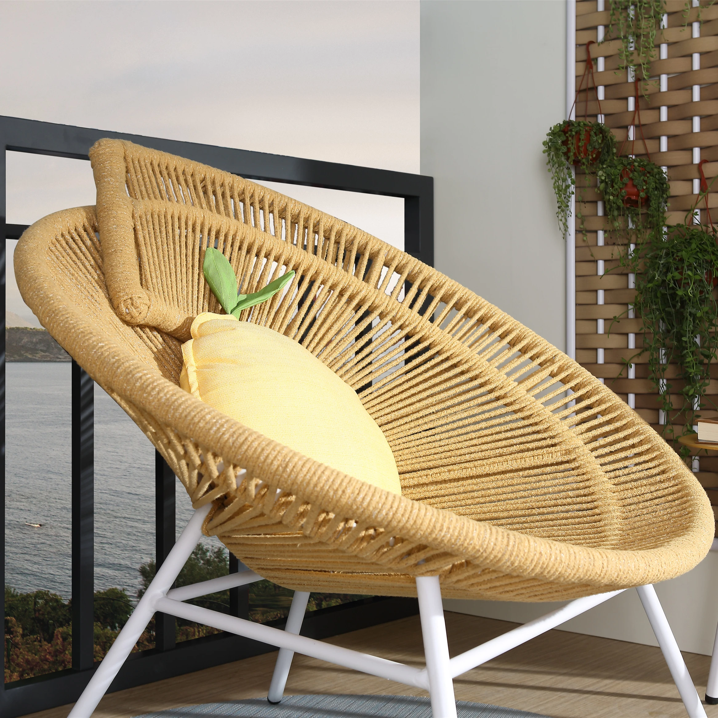 Ocio Silla Ratan Sinttico Conjuntos de muebles de jardín de ratán Silla de cuerda Juego de sillas Acapulco apilables al aire libre