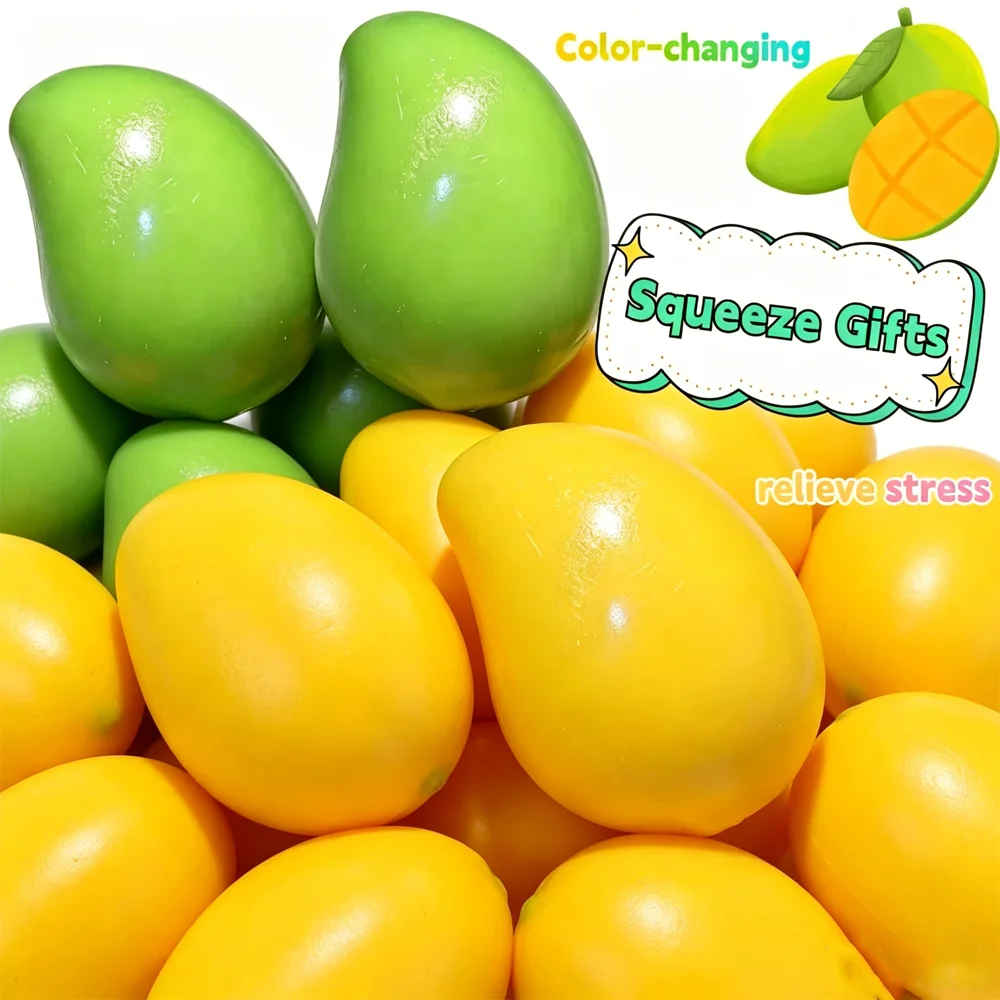 NEUER Handgefertigter Knuspriger Mango-Stressball, Quetschspielzeug in Mangoform mit Temperatur-Farbwechsel, Weiches Stressabbau-Spielzeug #