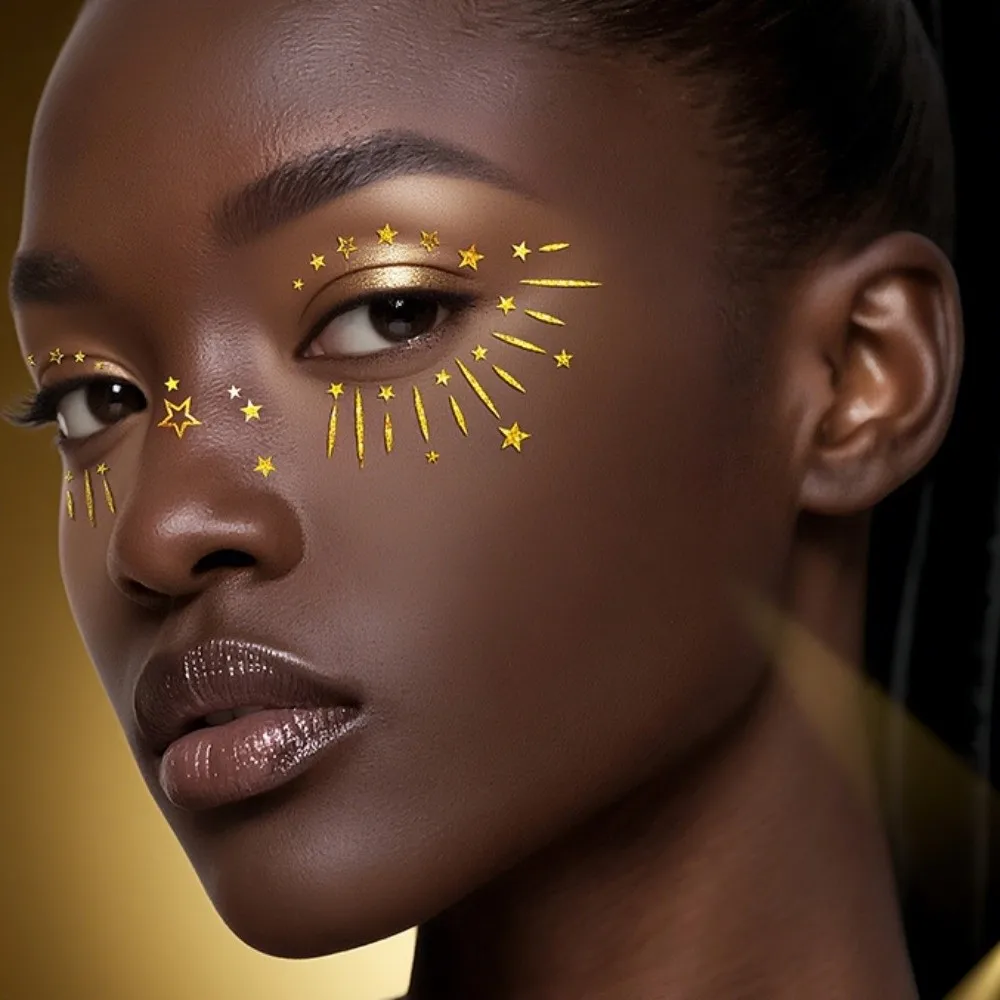 12pcs Waterproof Glitter Freckles Face Tattoo Facial Art Disposable Face Temporary Tattoos Laser Color Gold Makeup Stickers