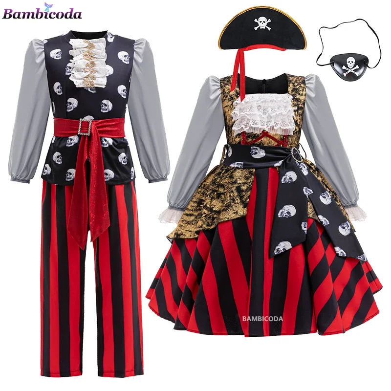 2024 Kids Girls Boys Caribbean Pirate Captain Costume Carnival Masquerade Party Children Girls Fancy Dress Cosplay Clothes