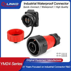 CNLINKO YM24 Waterproof IP68 Industrial Power Male Plug Female Socket Connector 2 3 4 10 12 19 24 Pin M24 Connectors PBT Plastic