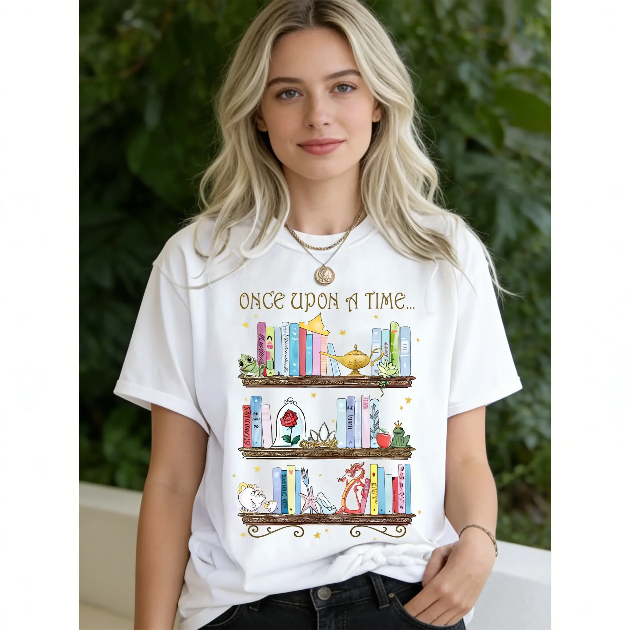 Nueva camiseta unisex con estampado de princesas de Disney, camiseta de cuento de hadas atemporal, algodón suave y cómodo