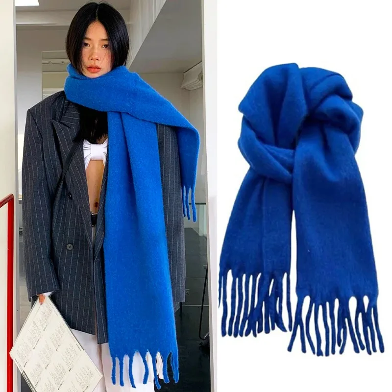 

Зимний мохеровый шарф, утепленный однотонный шаль с большими кисточками, длинное пончо, шарфы Echarpe для женщин и мужчин, зимнее большое плюшевое одеяло