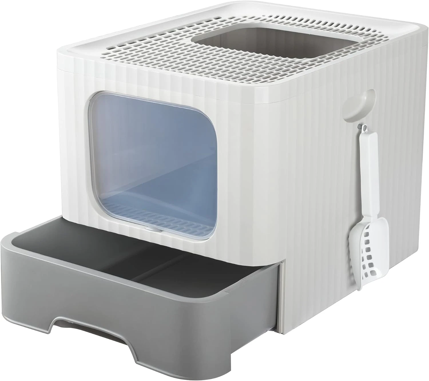 

Cat Litter Box with Lid, Foldable Fully Enclosed Anti-Splashing Cat Litter Box with Scoop,Drawer Type Cat Toilet