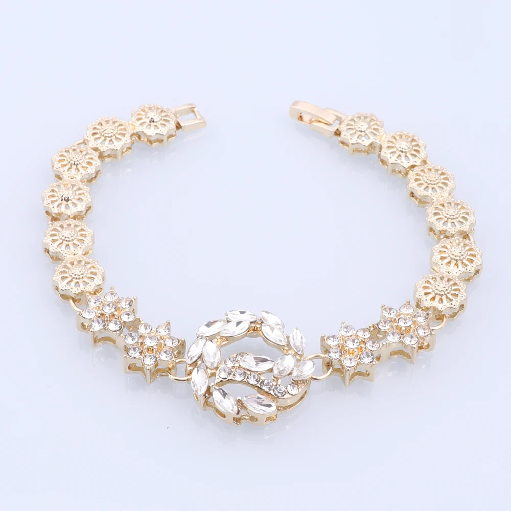 Dubai Gold Color Women Jewelry Sets Classic Necklace Earrings Ring Bracelet Jewelry Daily Wear Gold Plated Accessories