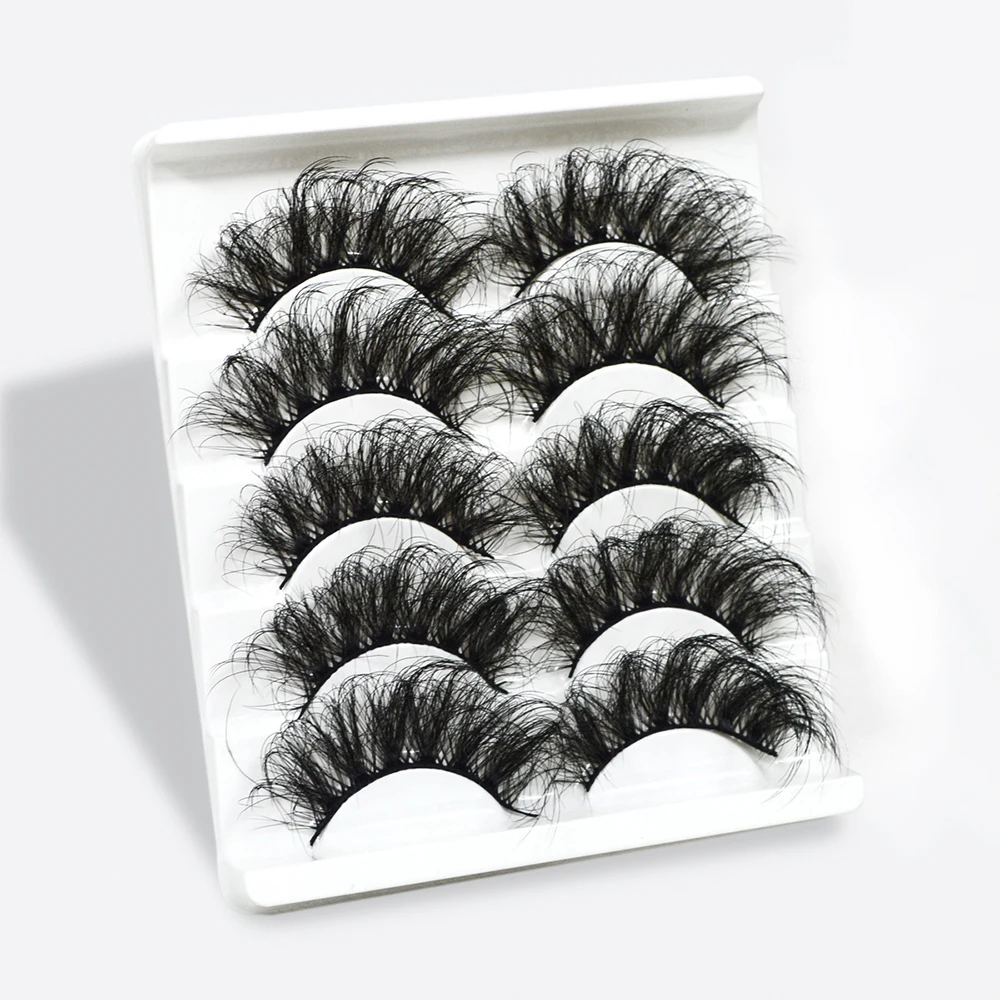 Lashes Natural Look Fake Eyelashes - QSTY False Eyelashes 5D Super Fluffy False Lashes Black Band Wispy Lashes 5-Pack Faux Mink