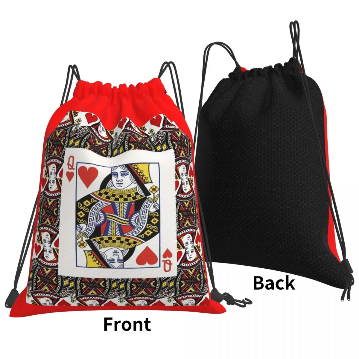 Casino Nights Red Queen Of Hearts Backpacks Portable Drawstring Bags Sports Bag Book Bags for Travel School