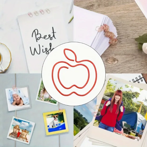 30/50pcs Kawaii Apple 모양 사진 티켓 종이 클립 금속 책갈피 장식 메모 편지 바인더 종이 클립 Office 편지지