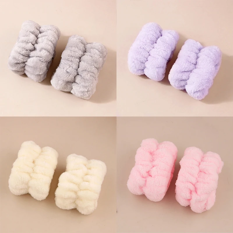 Cute Fashion Multifunctional Women\'s Face Washing Cuffs Waterproof Water Absorbent Wrist Cotton Velvet Hairband Hair Accessories