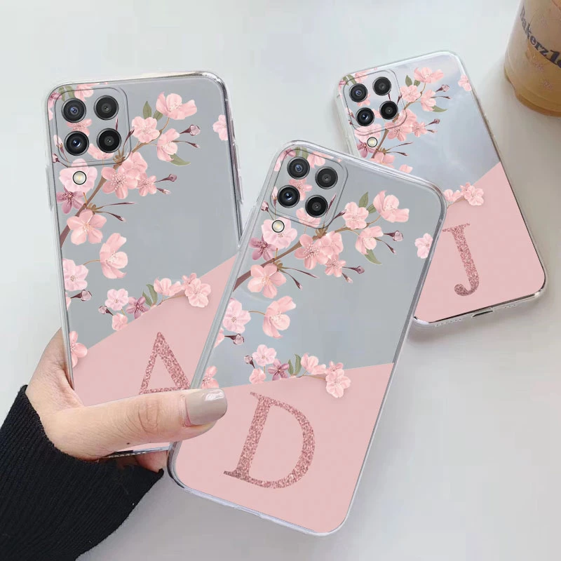 For Samsung A22 M22 4G Case Soft Slim Luxury A-Z Letters Back Cover Shockproof Fundas Clear Bags Bumper For Samsung Galaxy A22