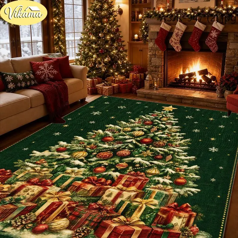 VIKAMA Christmas Tree Gift Box Area Rug Anti Slip Absorbent Floor Mat for Living Room Dining Room Holiday Home Decor