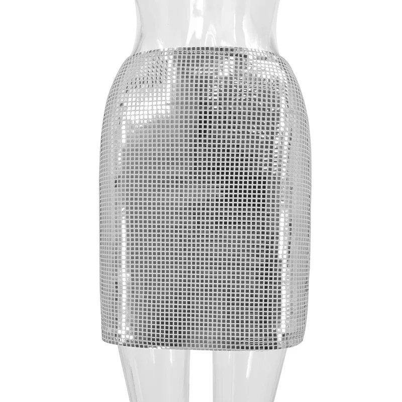 Sequins White Bodycon Micro Skirt Woman Sexy Slim Goth Harajuku Vintage Korean Fashion Y2K Cheap Clothes Mini Skirts Women