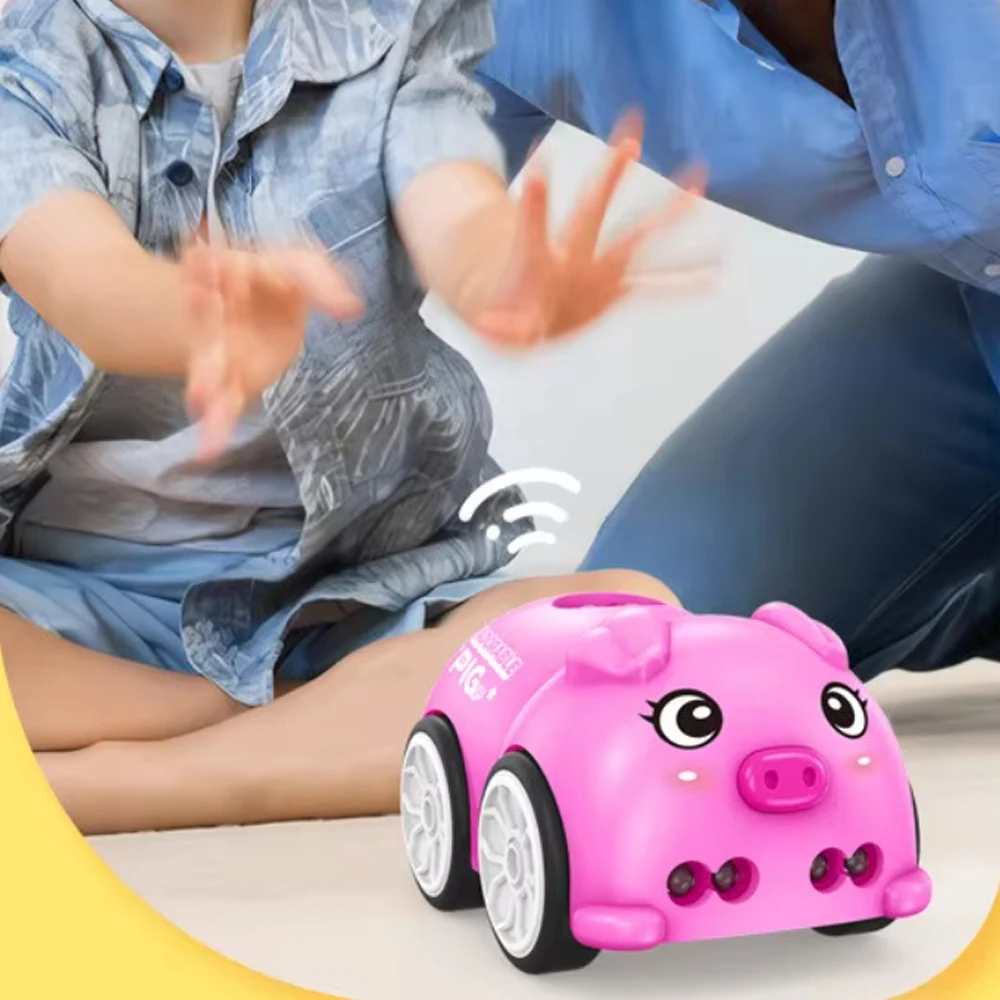 Voiture Électrique Télécommandée à Capteur Intelligent pour Enfant Garçon, Jouet Musical, Dessin Animé Magique, 2.4G, Mini Cochon, Radio, Cadeaux d'Anniversaire