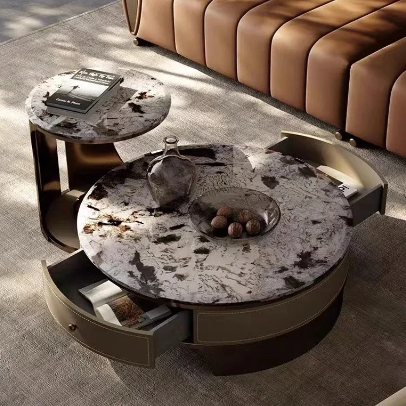 

Light Luxury Tea Table Large Apartment Home Modern round Natural Marble Tea Table