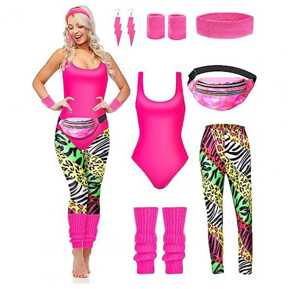 Retro Hoofdband Polsbandjes Set Retro Jaren 80 Trainingspak Kostuum Set Met Accessoires Vest Legging Hoofdband Voor Jaren 1980