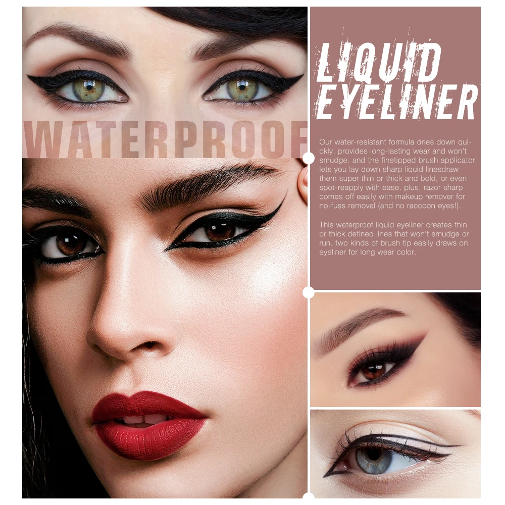 O.TWO.O 12pcs Eye Liner Pen Waterproof Maquiagem Two Type Brush Tip Liquid Eyeliner Long-Lasting Delicate Cat Eyes Makeup