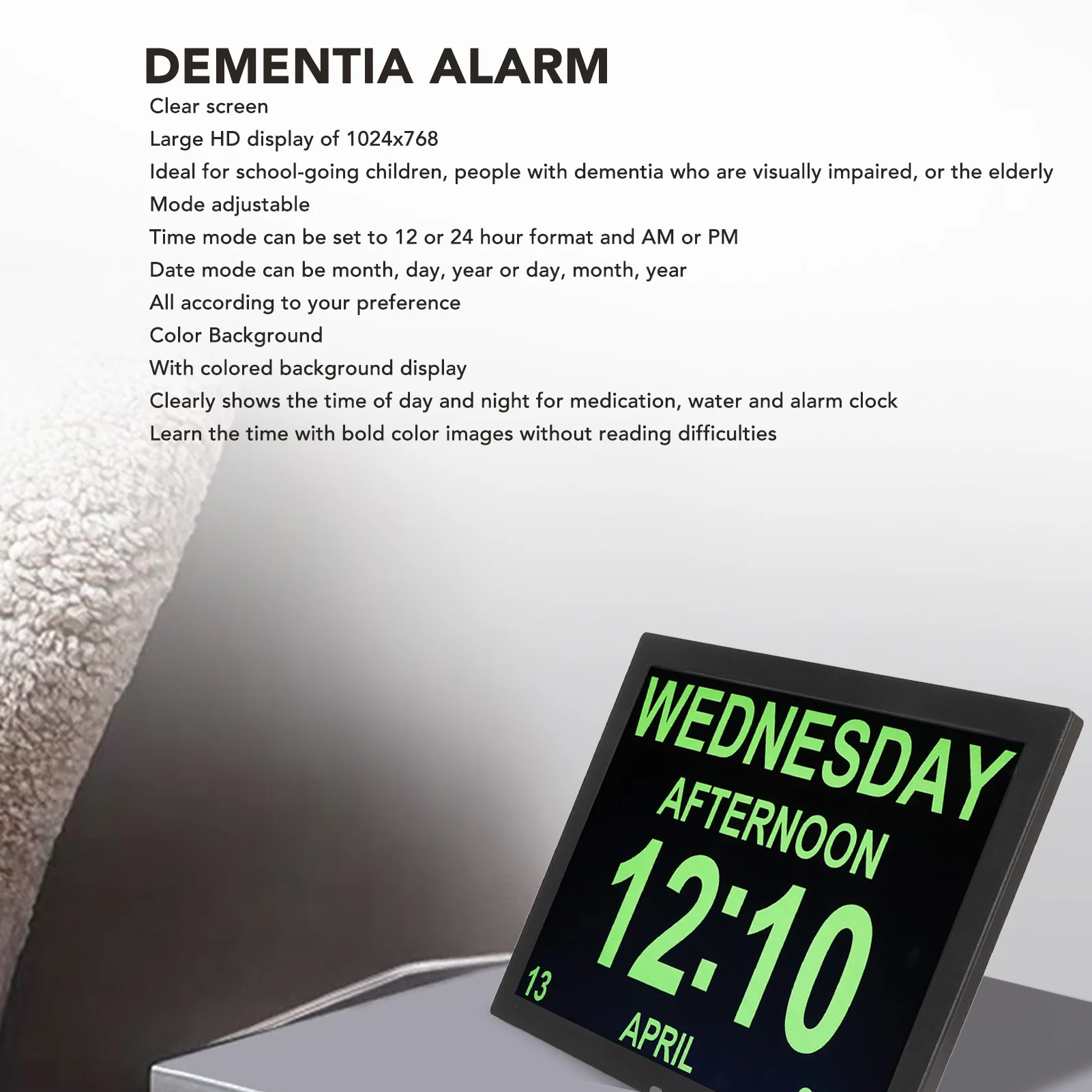 

15in Digital Day Clock Large HD Display Remote Control 10 Languages Calendar Alarm with Date and Day for Kids Digital Day Clock