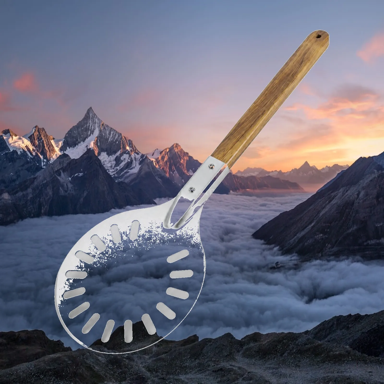Lightweight Pizza Baking Spatula Aluminum Peel with Wooden Handle for Turning Lifting Flatbread in Oven
