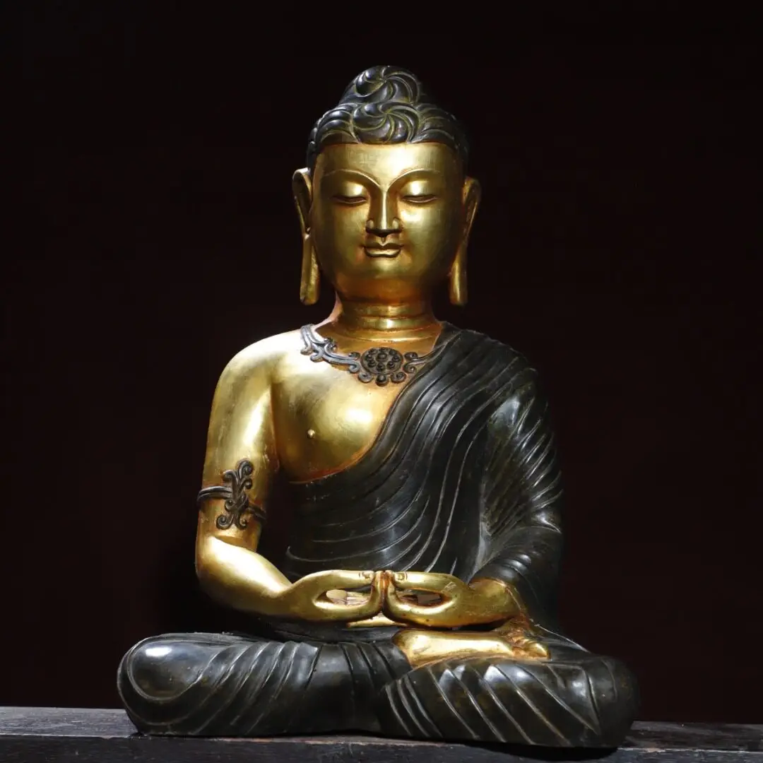 Handmade Tibetan Pure Copper Gold Plated Vintage Shakyamuni Buddha Statue Home Altar Desktop Decor Gift