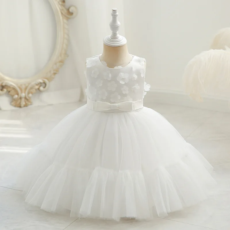 Bow Baby Girls Flower Dress Toddler 1 Yrs Birthday Princess Party Dresses for Girl Baptism Wedding Tutu Christmas Kids Clothes