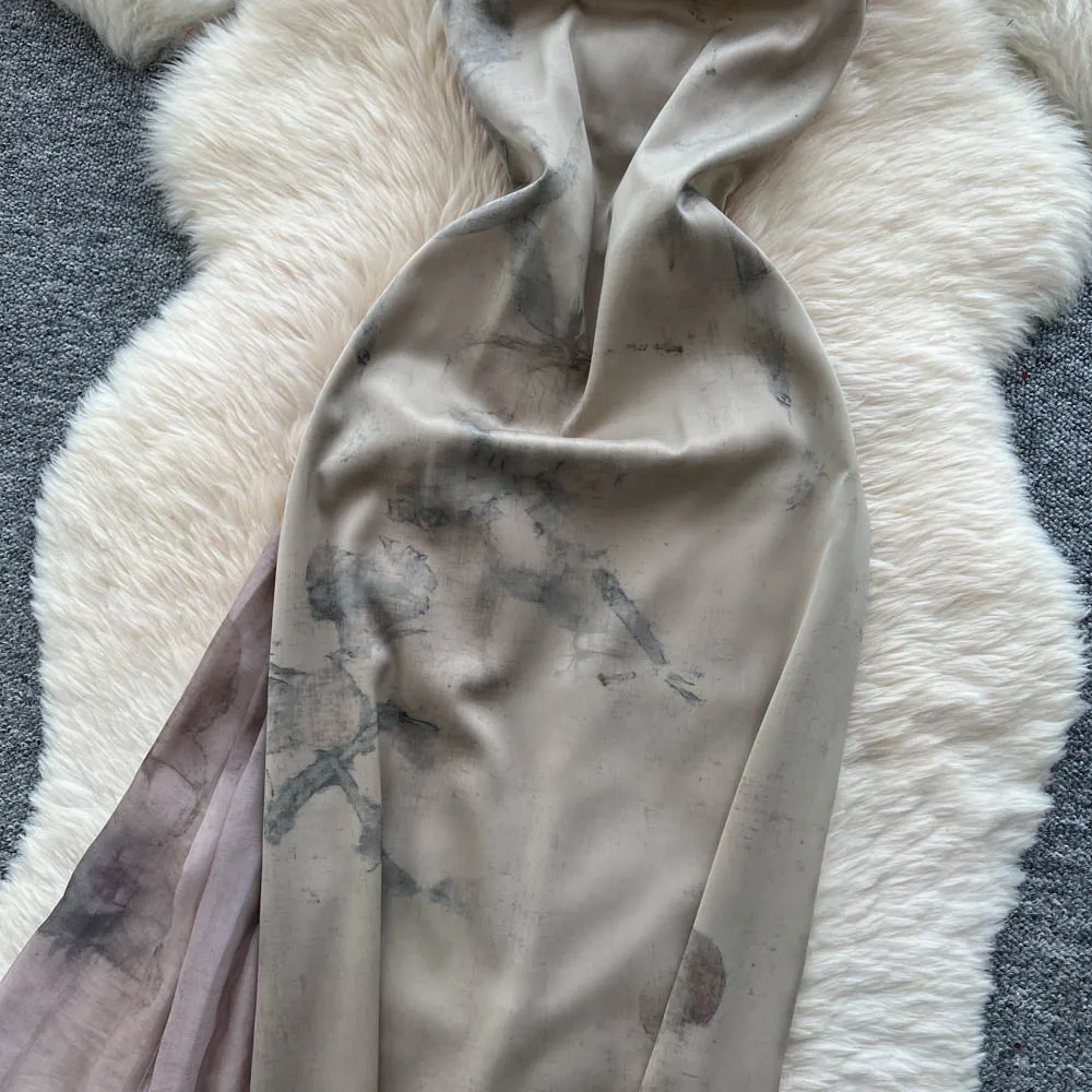 أنيقة خمر مثير الساتان طباعة عارية الذراعين الجنية فستان طويل المرأة بوهو فستان الشمس فساتين الحفل