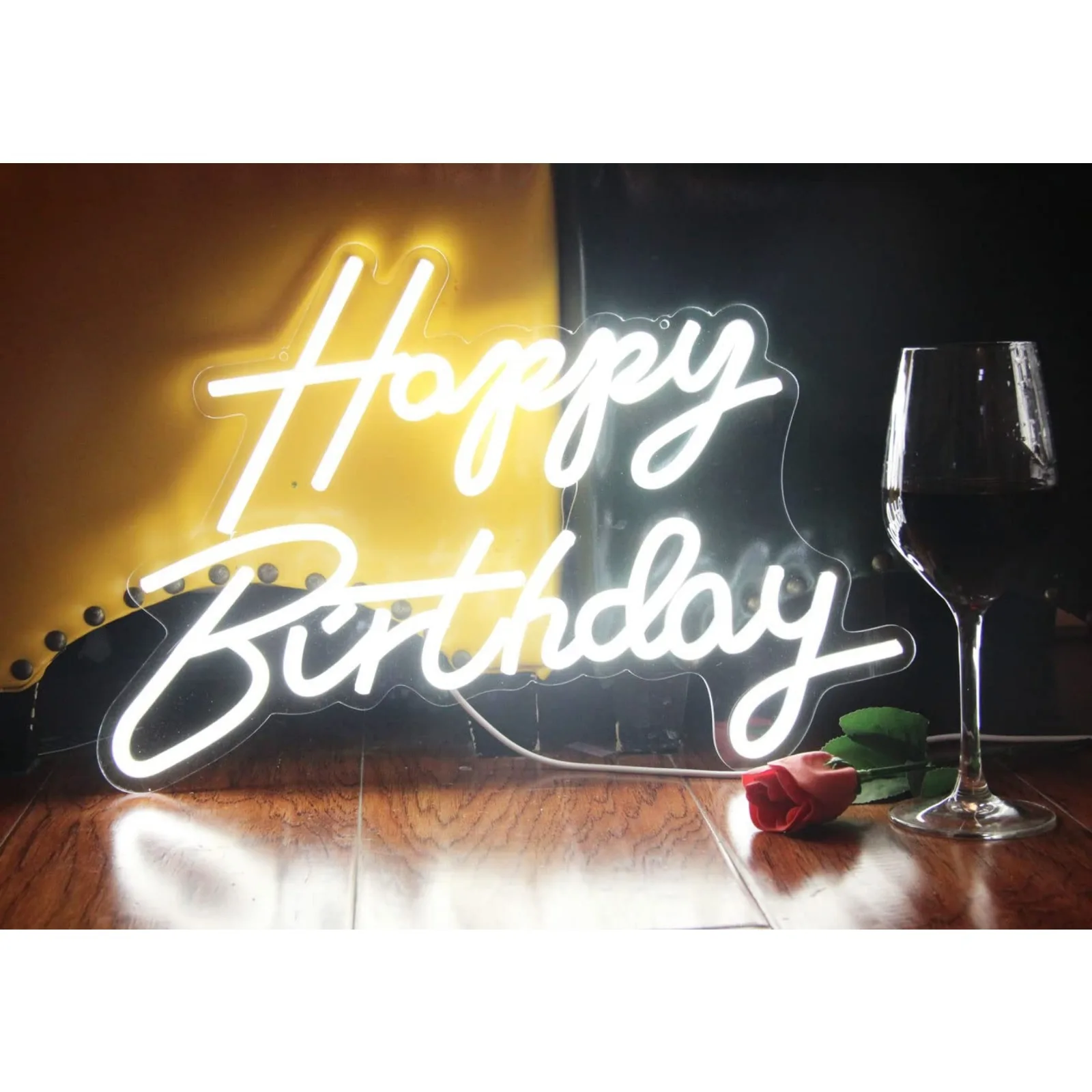 LED Neon Happy Birthday Sign Night Light, Decorações para festas, Branco, USB operado, Contexto decorativo para o quarto