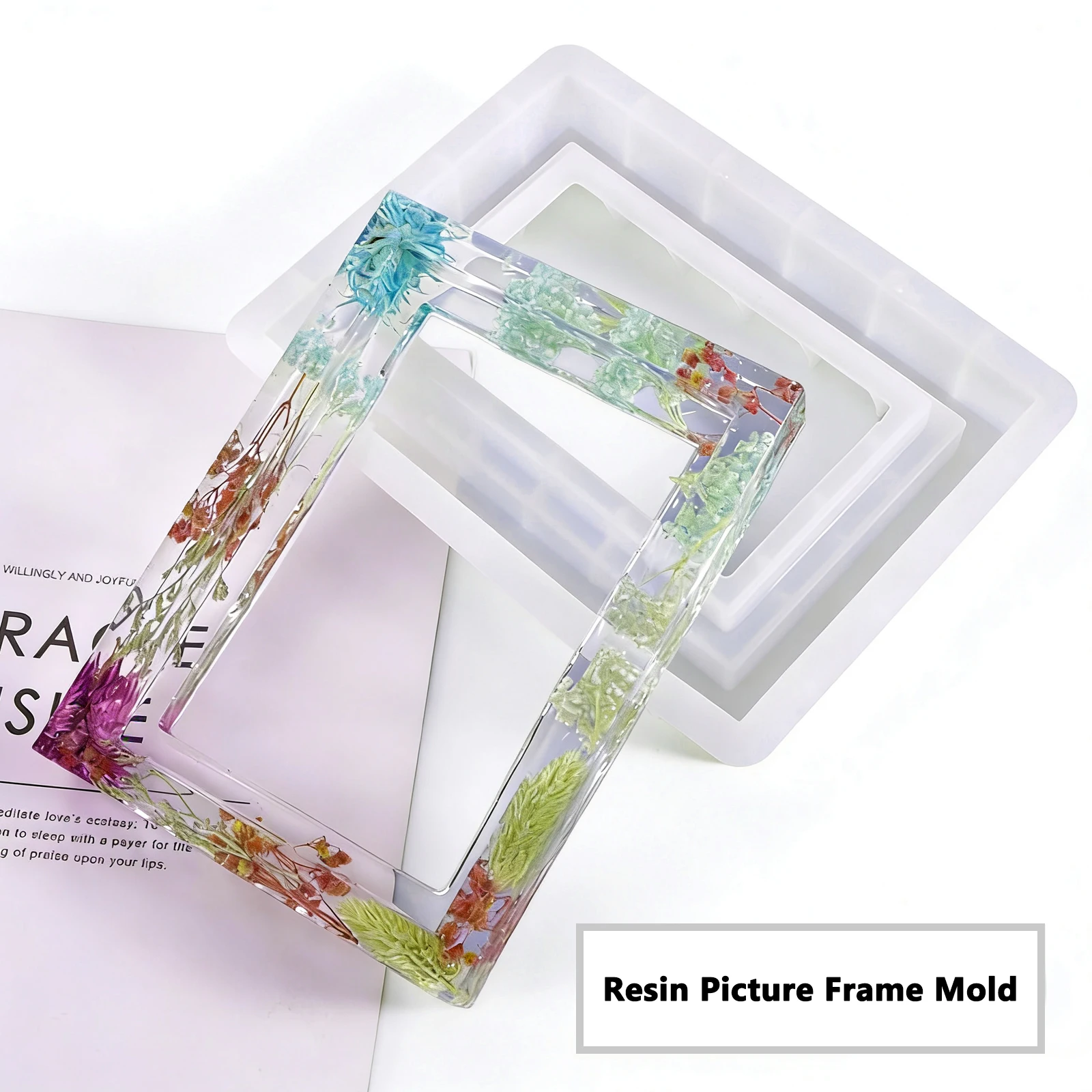 Resin Picture Frame Mold, 8 x 6 Inch Photo Frame Epoxy Casting Mold Rectangle Frame Resin Molds for Home Table Decoration