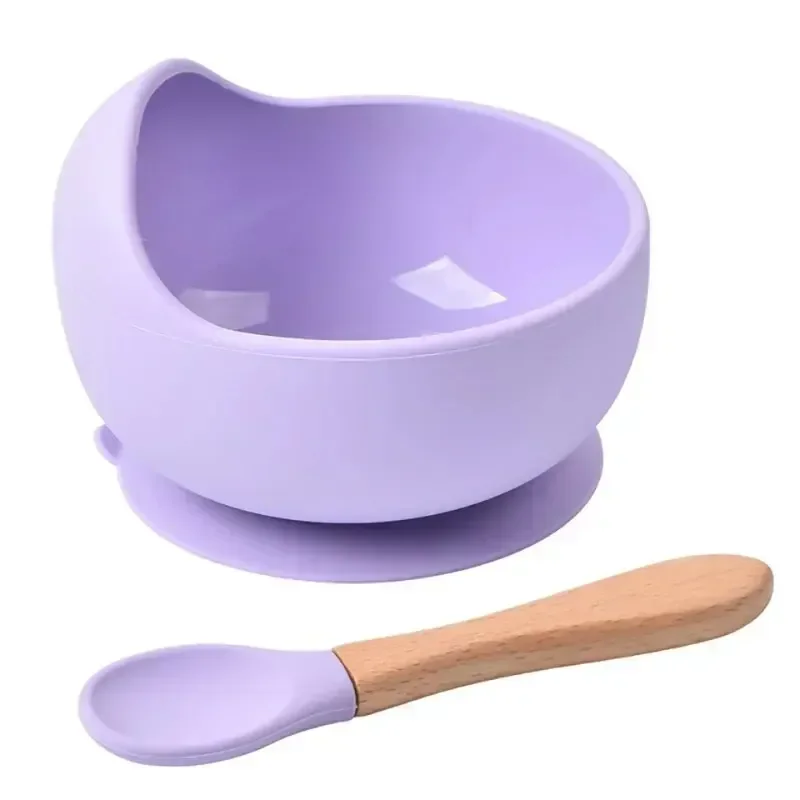 Bol d'alimentation en Silicone pour bébé, 2 pièces, vaisselle pour enfants, assiettes, cuillère d'entraînement pour tout-petits, ustensiles de cuisine, articles pour bébés
